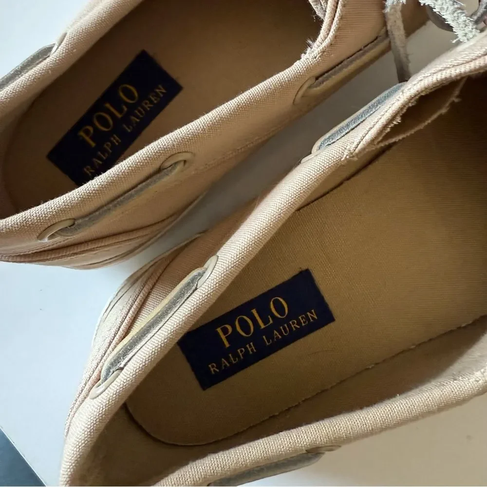 Polo Ralph Lauren Lander P Boat Shoes Mens Canvas Casual Gray Preppy Beach 8.5